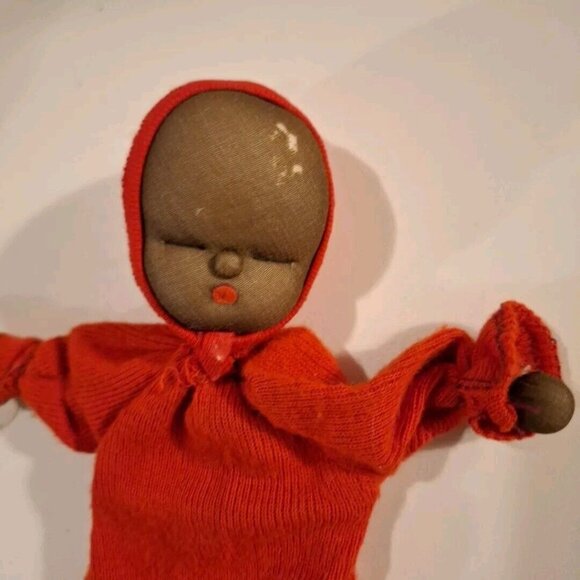 2 Vintage Panty Hose Hand Puppet Bear & African American Baby Doll Blue Red - Picture 5 of 12